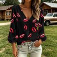 thumbnail image 5 of Lnmiateer Print V Neck Long Sleeve Tunic for Women Loose Fit Breathable Casual Trendy Streetwear Fashion Daily Blouse, 5 of 6
