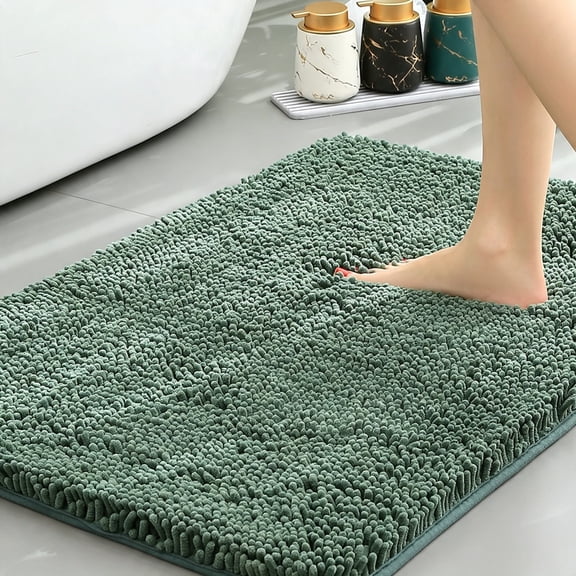 RLESO Chenille Bathroom Rug 24"X16" Extra Soft Absorbent Quick Dry Rugs, Green | Machine Washable Non-Slip Rugs for Tub Shower and Bathroom Floor Plush Shaggy Home Decor
