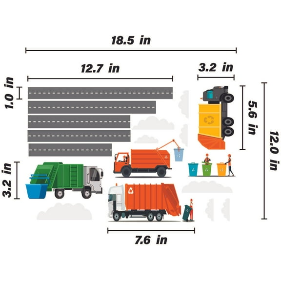 THE CITY - DIY Removable Home Art City Trash Truck Design Multicolored Vinyl Wall Decal Sheet - Stick And Peel Kids Bedroom Build A City Trash Collection Scene Adhesive Wall Decor Sticker 18.5" x 12"