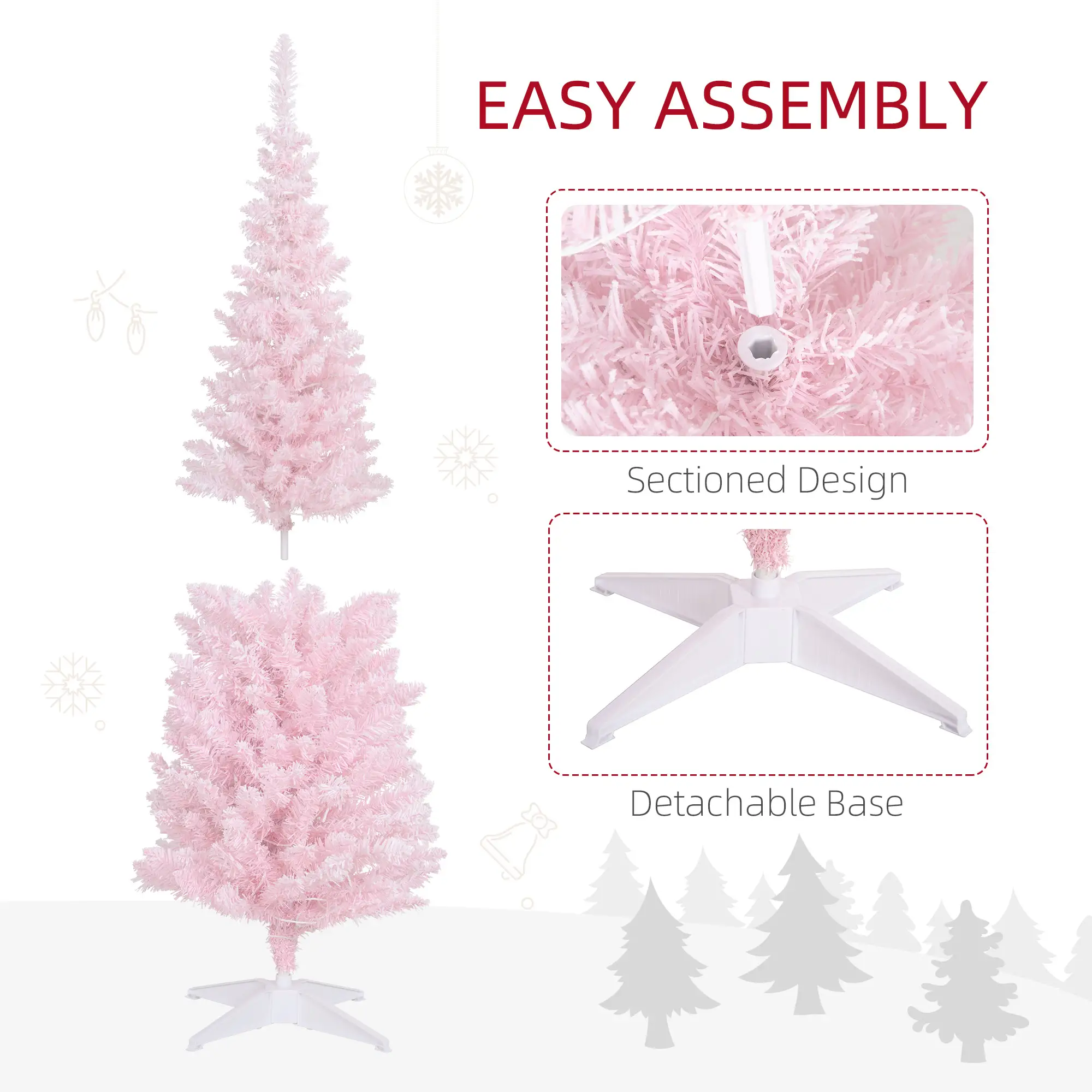 5ft Prelit Pink Snow Flocked Pencil Christmas Tree 294 Tips 160 Warm White LED Lights Indoor Decor