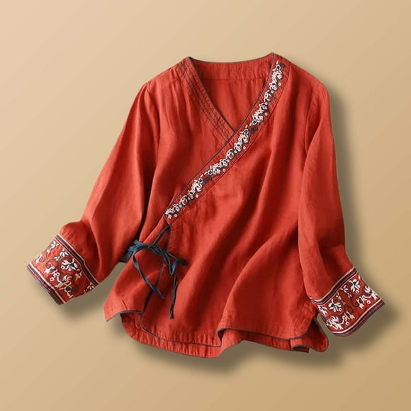 Women's Ethnic Embroidered Bohemian Tunic Top Loose Fit Casual Blouse Comfortable Fashion Apparel