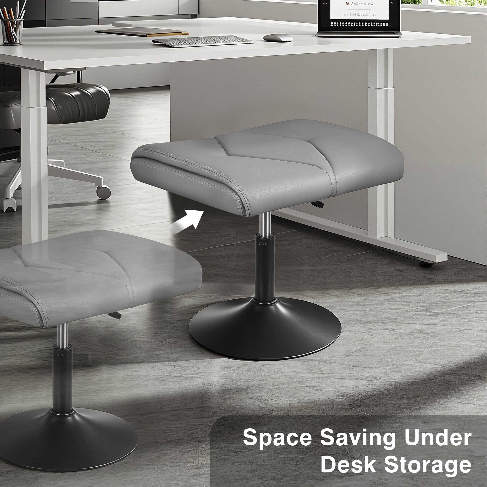 VECELO Footrest Height Adjustable Ottoman Leg and Foot Rest for Work Comfort, Computer Desk Swivel Stool with Thick Padding, Office Seat, Grey