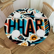 PINGXIXI Round Table Cover Elastic Tablecloth Funny Sharks Purple Neon Cartoon Arrow Colors Suitable for Dining Table and Card Table Cclose Fitting