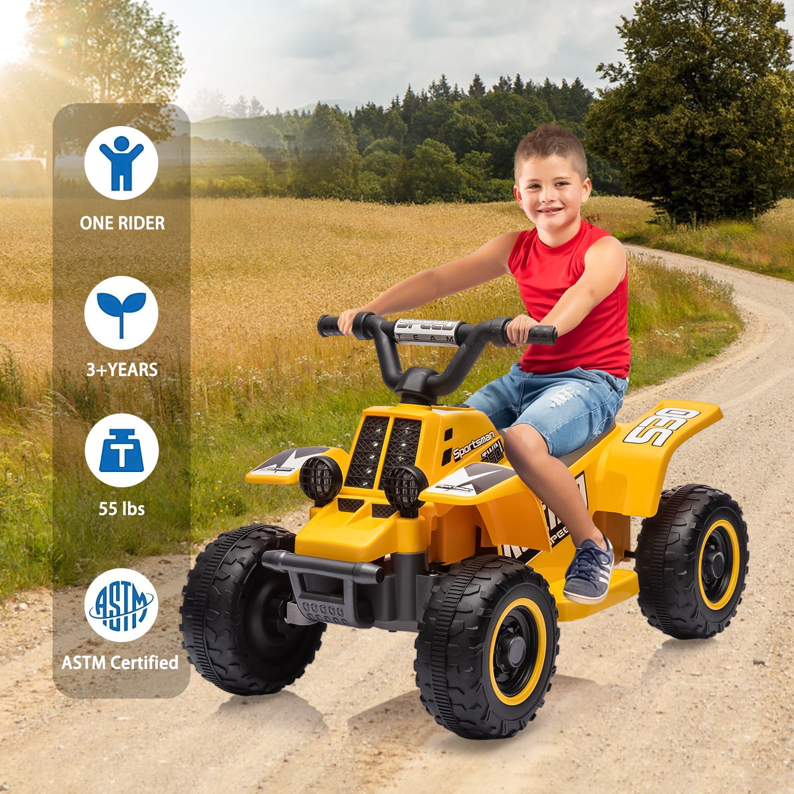 Telyswee 6V Kids Ride On Car, 4-Wheeler Quad ATV Play Car for Kids, 1.76MPH Max Speed, Ride On Toy for Boys & Girls Gift, Rubber Handles, Push-Button Accelerator