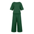 thumbnail image 4 of SXcggal Women 2 Piece Linen Outfit Sets Cotton Short Sleeve Shirt Wide Leg Trousers Pant Two Pieces Tracksuit Leisure Elegant Comfortable Women's Pants Set, 4 of 5