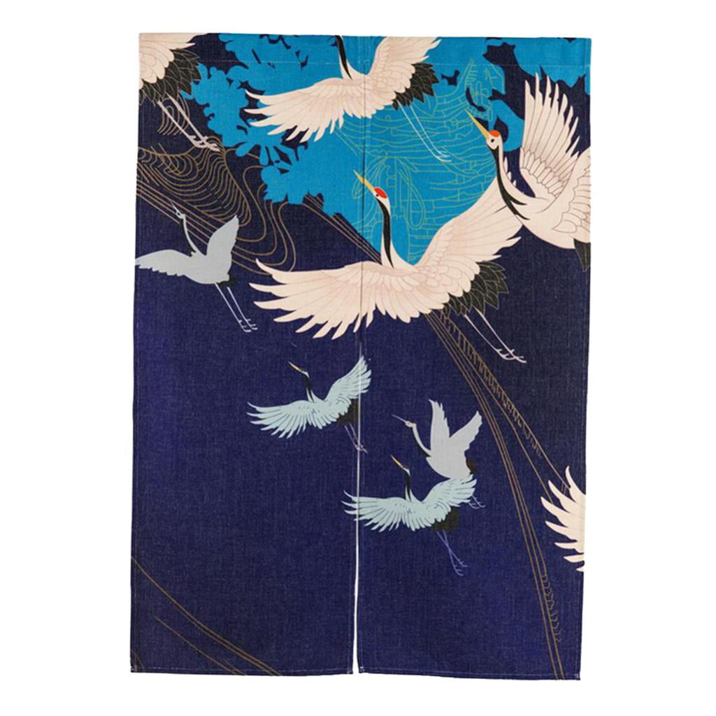 Japanese Noren Crane Printed Tapestry Wall Hanging Banner Doorway Retro Decor 