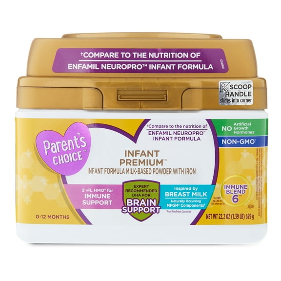 Parent's Choice Infant Premium Baby Formula Milk-Based Powder with Iron, DHA, Non-GMO, 22.2 oz Tub