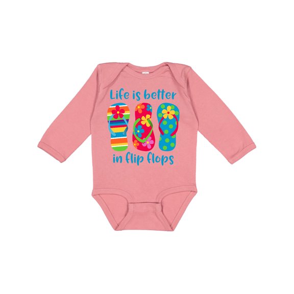 Inktastic Life Is Better Flip Flops Girls Long Sleeve Baby Bodysuit