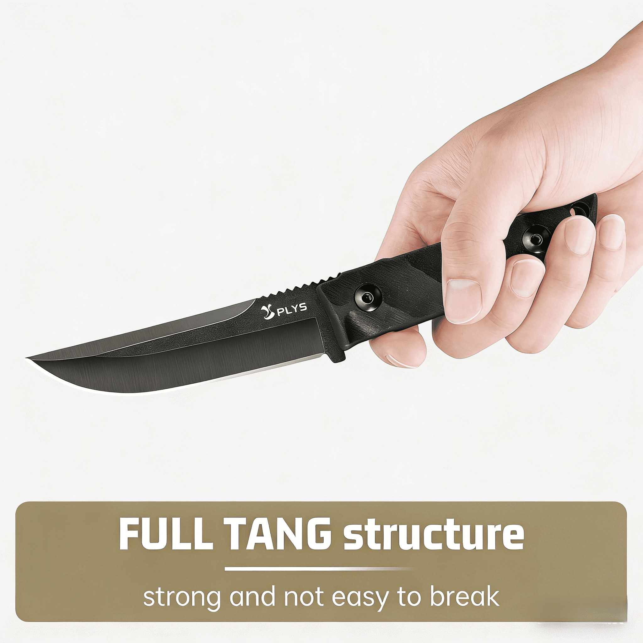 Plys 3.8 inch Fixed Blade Camping Knife, Full Tang Outdoor Tactical Knives with Kydex Sheath, Hunting Hiking Essentials Gear