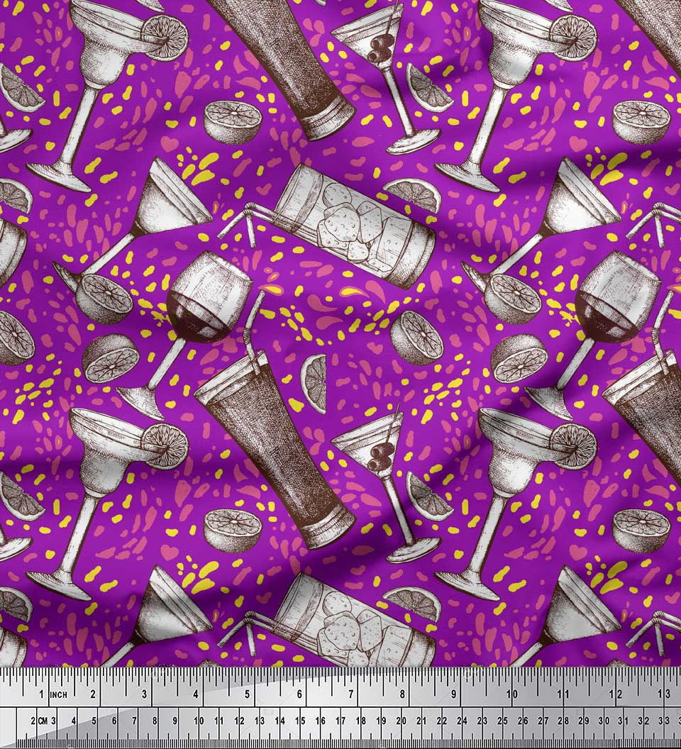 Soimoi Georgette Viscose Purple Fabric By The Yard – Lemon Slice Print Textile For Sewing