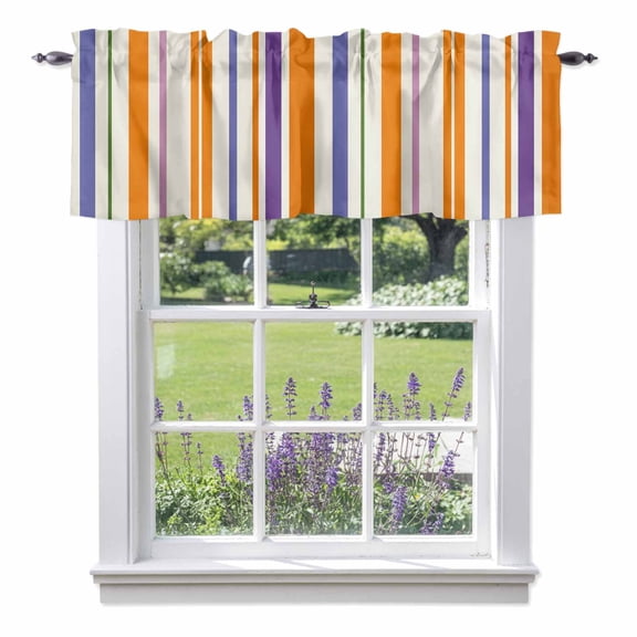 Abstract Basics Pattern Valances for Windows, Colorful Stripes Modern Style Valance Window Treatment Rod Pocket Short Curtains Valances for Kitchen Bathroom 42"W x 18"L