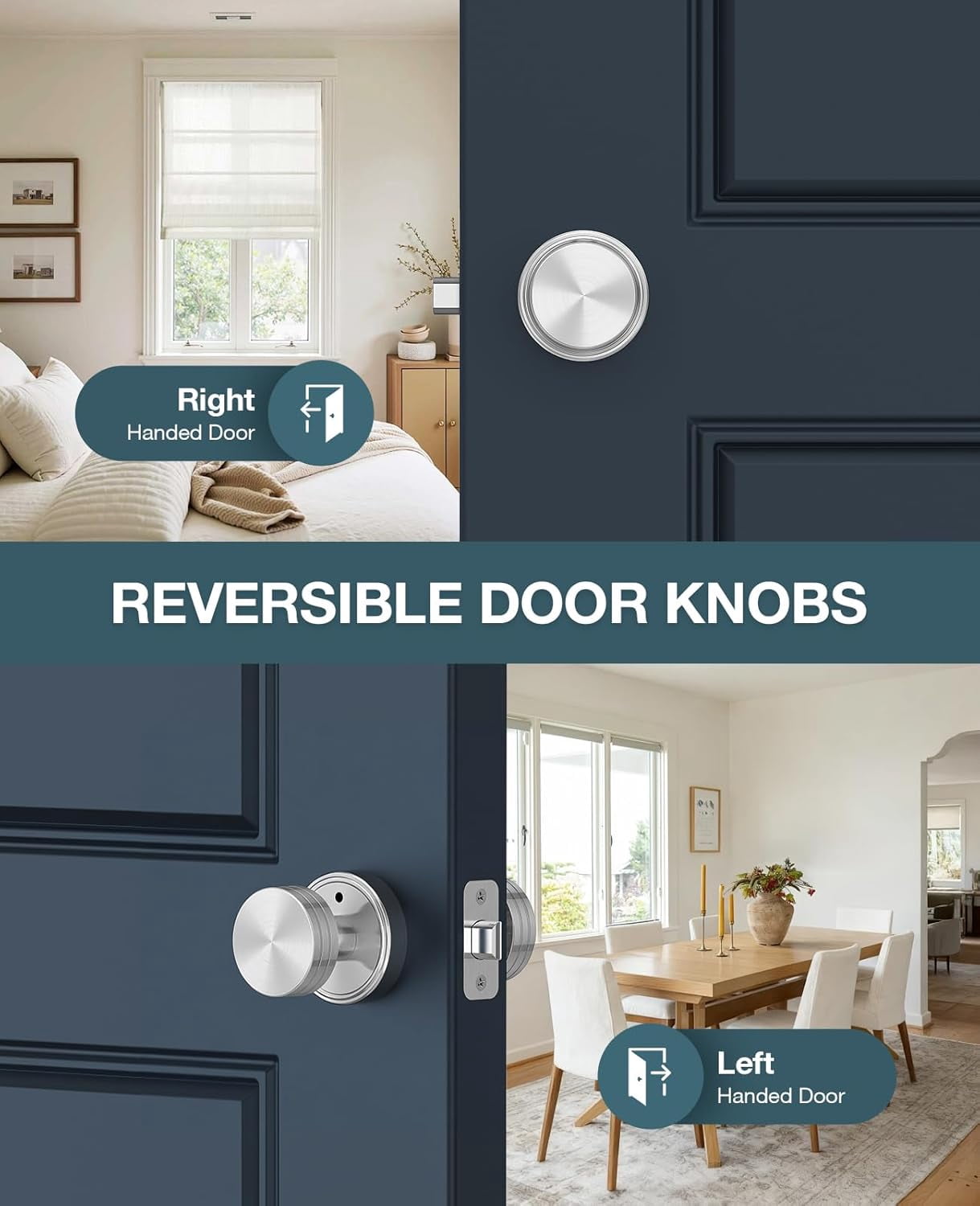 Klamerit Privacy Satin Nickel Door Knobs Heavy Duty Zinc Alloy Round Interior Door Knobs with Lock,for Bathroom & Bedroom