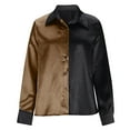 thumbnail image 4 of Lenpel Button down Shirts for Women Trendy Long Sleeve Collared Color Block Business Casual Tops Loose Work Blouses(Khaki,Small), 4 of 5