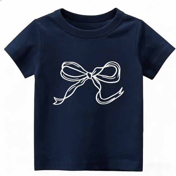 YAYUBA T-Shirts for Girls 11-12 Cartoon Print Crewneck Back To School Short Sleeve T Shirt Top Fashion Funny Tees Preppy Girls Summer Tops T-Shirts, 5-6 Years, Navy