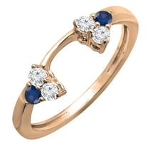 Dazzlingrock Collection Round Blue Sapphire and White Diamond Wedding Ring Guard Wrap Enhancer Band For Women in 14K Rose Gold, Size 4.5