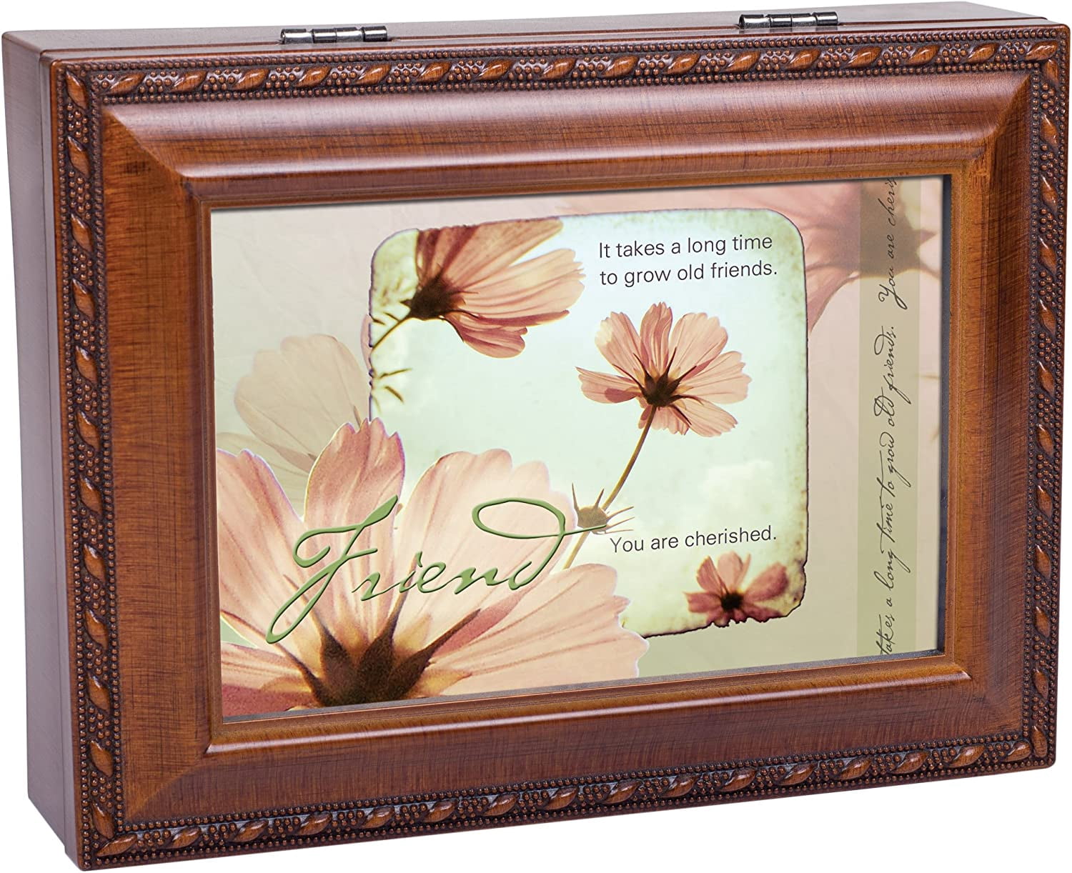 Old Friends Friendship Faux Woodgrain Music Jewelry Box Plays That's What Friends Are For