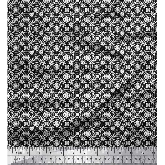 Soimoi Polyester Crepe Fabric Leaves & Floral Block Print Fabric by The Yard 52 Inch Wide