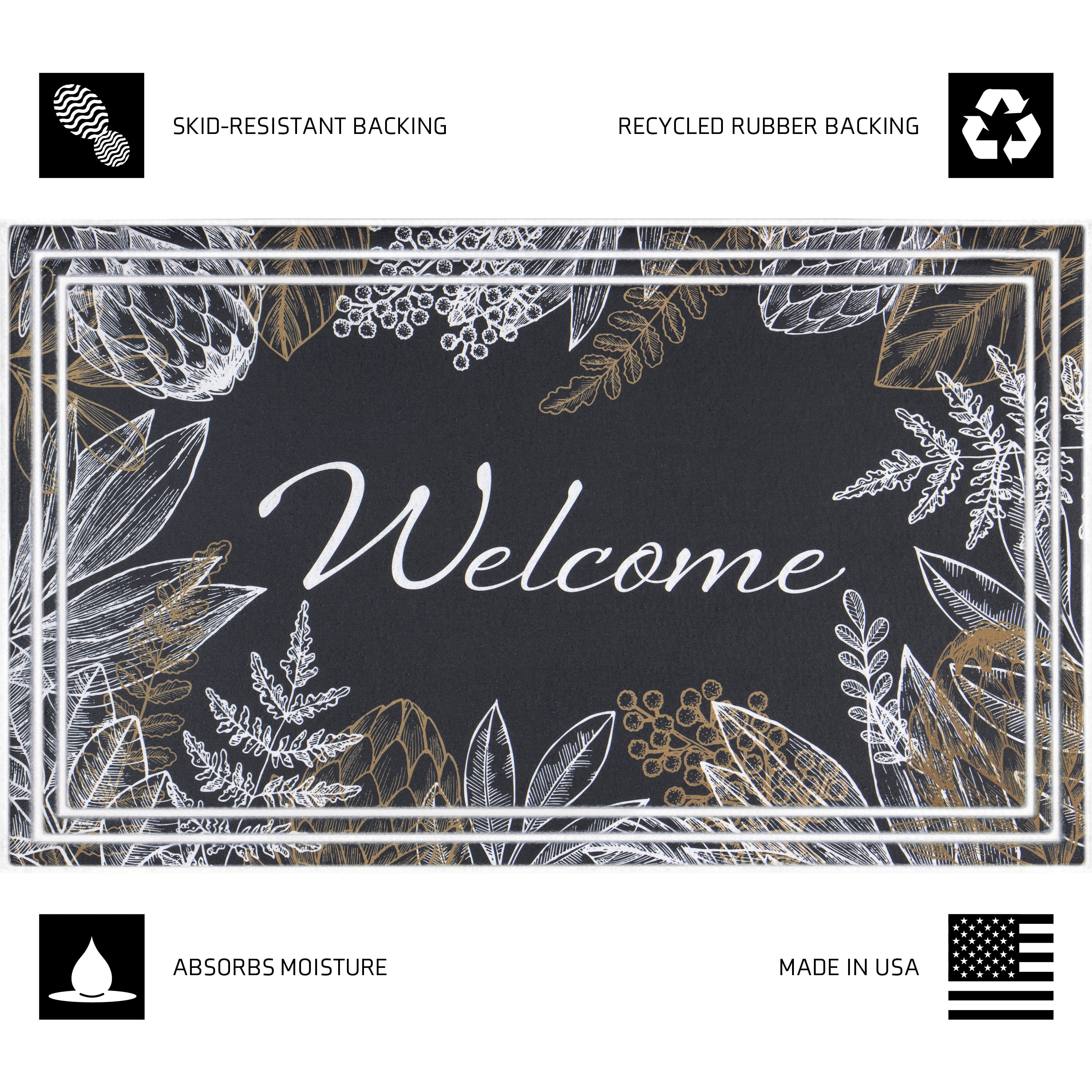 Apache Mills Fashionables Deluxe Patricia Dark Botanical Indoor/Outdoor Doormat, 1.5' x 2.5'