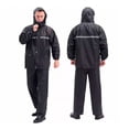 thumbnail image 1 of Impermeable Negro Traje Con Gorro Desmontable 1.80 mts Importadora La Merced Franjas Antirreflejantes PVC Resistente, 1 of 4