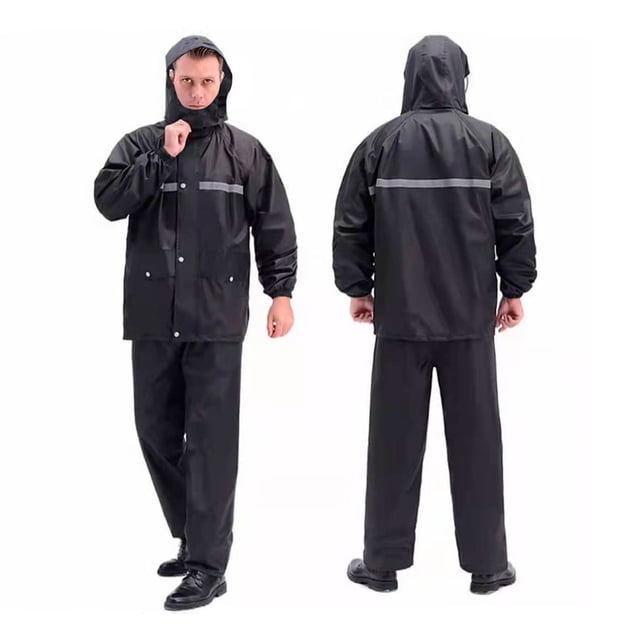 Impermeable Negro Traje Con Gorro Desmontable 1.80 mts Importadora La Merced Franjas Antirreflejantes PVC Resistente