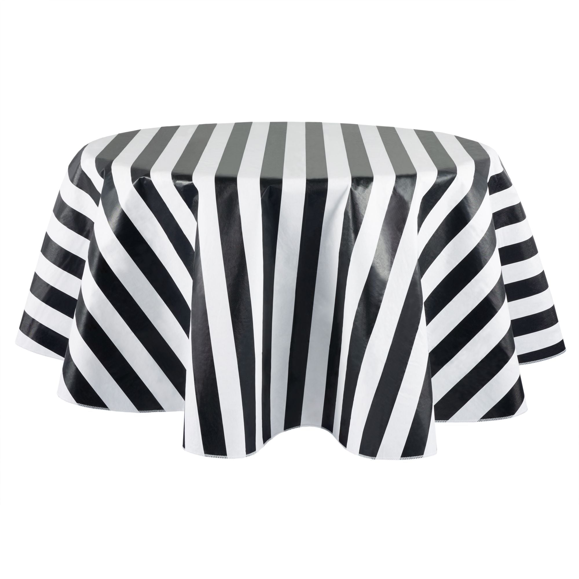 Mainstays Black and White Cabana Stripe PEVA Vinyl Tablecloth, 70