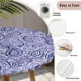thumbnail image 6 of Purple Navy Blue Fitted Tablecloth with Elastic Edged, Round Table Cloth for Dining Table, Retro Botanical Abstract Art Waterproof Oil Proof Table Cover for Indoor Outdoor 55"-60", 6 of 8