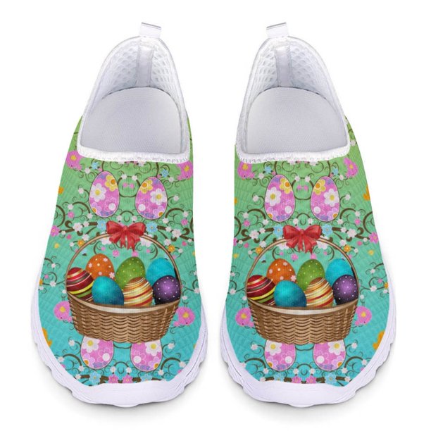 Nuevos zapatos de malla transpirables con estampado floral de huevo, zapatillas ligeras sin cordones de verano, zapatos planos cómodos antideslizantes, regalo