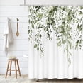 thumbnail image 4 of Olive Green Eucalyptus Shower Curtain Sets, Watercolor Leaves on The Top Plant with Floral Bathroom Decoration 72x72 Inch with Hooks, 4 of 6