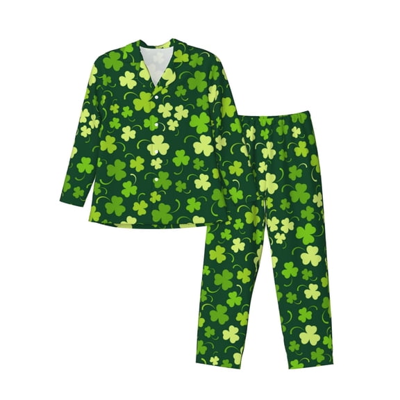 Xecao Happy St. Patrick's day Print Pajamas Set Mens Pajamas Long Sleeve Loungewear Two-Piece Sleepwear Button-Down Pjs Set,2PJS-