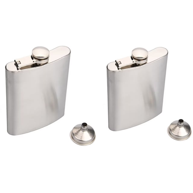 Paquete de 2 petacas para licor de acero inoxidable de 8 onzas a prueba de fugas con embudo, juego de petaca para hombres y mujeres (plata) ER