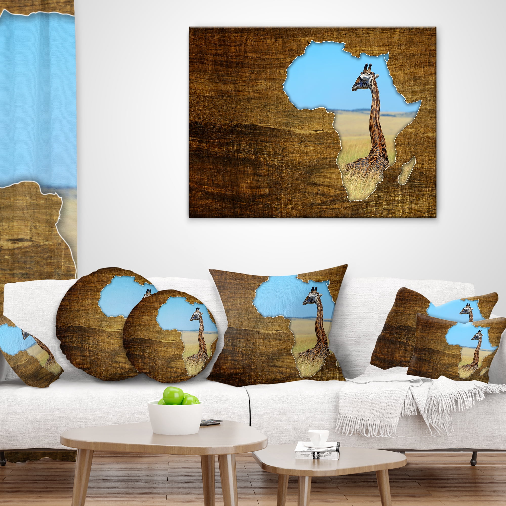 Designart Africa Wildlife Map Design - Abstract Throw Pillow - 16x16