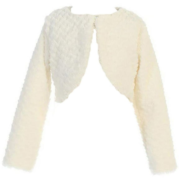 Little Girls Faux Fur Flower Girl Bolero Jacket Cover Shrug Sweater Christmas Ivory XS (L11T09)