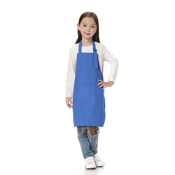 Toptie Kids Aprons with Pocket & Adjustable Strap, Child Chef Bib Apron for Kitchen Cooking Baking Painting-Blue-XL