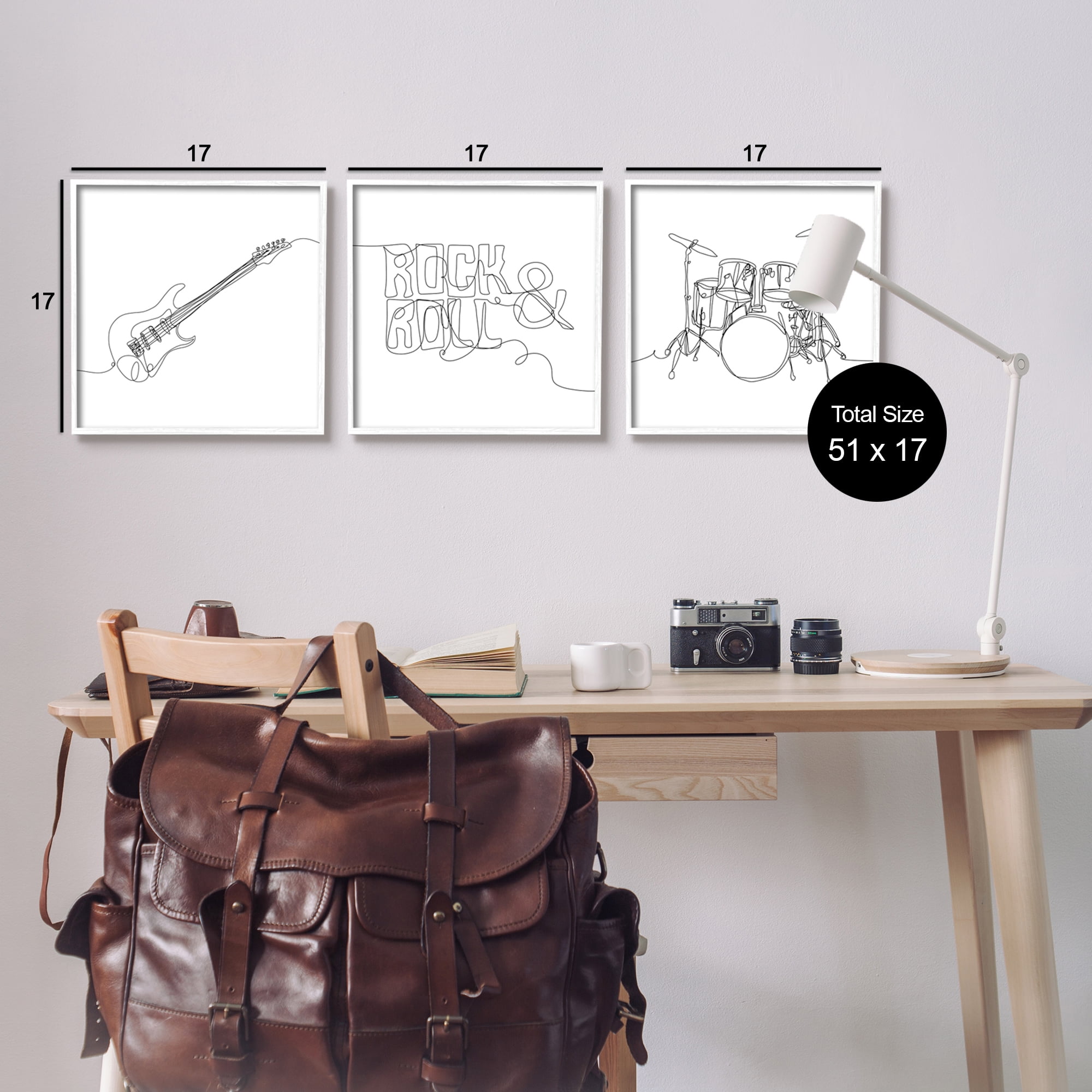 Stupell Rock & Roll Musical Instrument Doodles Beauty & Fashion Painting White Framed Art Print Wall Art, Set of 3