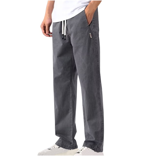 Dagugfen Plus Size Mens Pants High Waist Straight Leg Drawstring Fitted Workwear Lounge Pants Solid Color