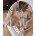 thumbnail image 6 of Women'S French Vintage Knit Sweater Turn-Down Collar Long Sleeve Y2K Zip Front Cardigan Khaki S, 6 of 10