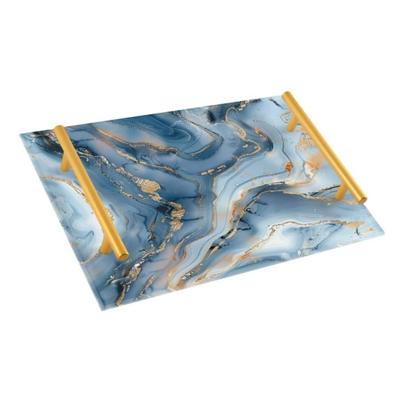 Ryvnso Golden and Blue Marble Bathroom Tray Vanity Countertop Trays Acrylic Organizer