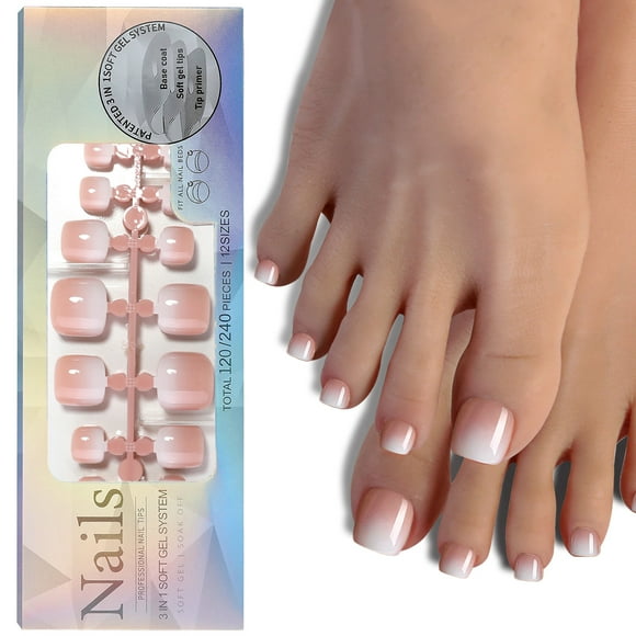 120PCS French Gel Toenail Tips French Tips Press on Nails 12 Sizes Fake Nails False Toe Nail Wearable Tips for Nail Art DIY
