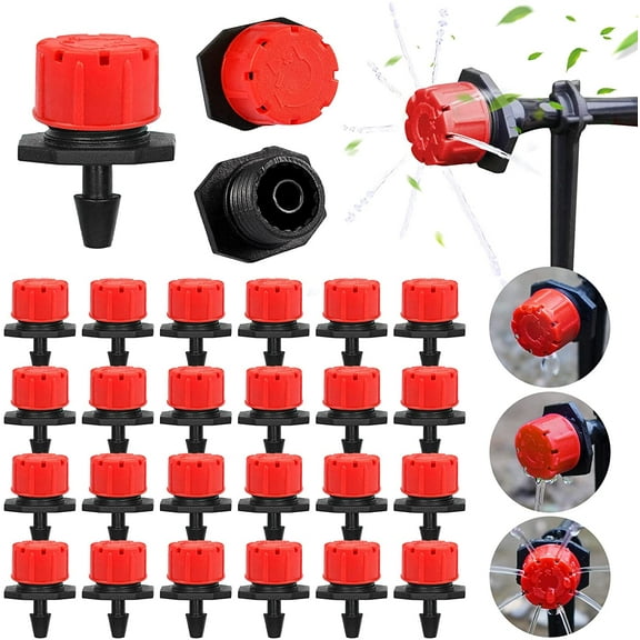 200Pcs Adjustable Irrigation Drippers, 1/4 Inch Barbed Drip Emitter 360 Degree Watering Sprinklers Anti-Clogging Drippers for 4mm/7mm Garden Watering System（Red）