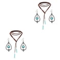 thumbnail image 4 of mmirethe Dangle Earring Long Pattern Hanging Pendant Popular Accessories Bohemian Necklace Anniversary Gift Decorations Neck Chain Necklace Earring Set 2Set, 4 of 6