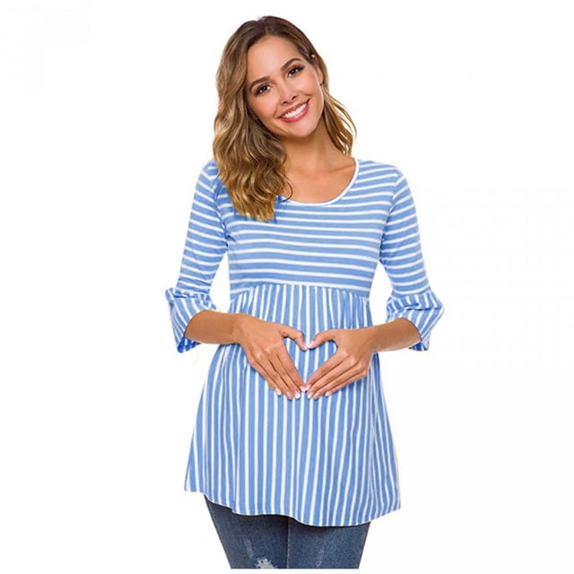 Daisyyozoid Wholesale T-shirt d'Été à Col Rond Manches 3/4 Rayé Grande Taille pour Maternité