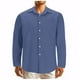 thumbnail image 1 of Blusa y camisa de manga larga con cuello vuelto para hombre, estilo casual, de color liso, con botones y bolsillos, de poliéster y algodón., 1 of 4
