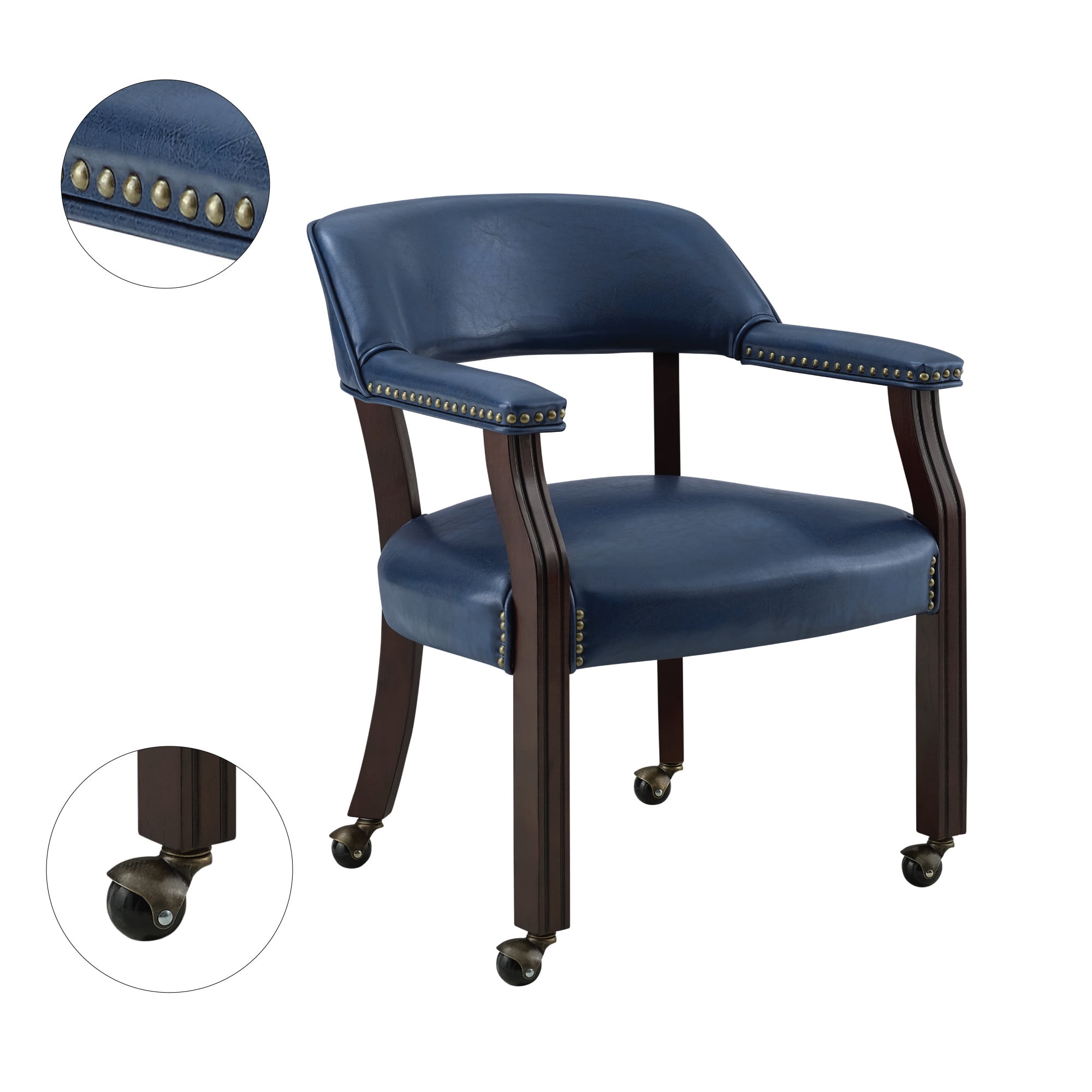 Steve Silver Tournament Faux Leather Dining Chairs with Arms, Navy
