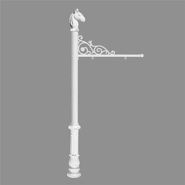 QualArc REPST-701-WHT Système de Signalisation Immobilière de Prestige 5 Po. avec Embout Tête de Cheval et Base Ornée - Couleur Blanche