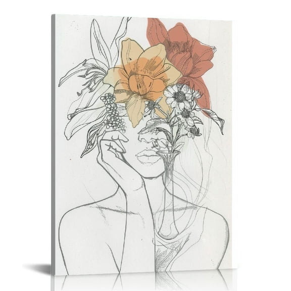 JRXY Minimalist Women Flower Wall Art Print- Dressing Room or Girls Bedroom Decor-Fashion Women Rose Minimal Line Canvas Print 12x16 in