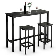 Gymax 3 Pieces Bar Table Set Counter Height Breakfast Bar Dining Table w/Stools Black