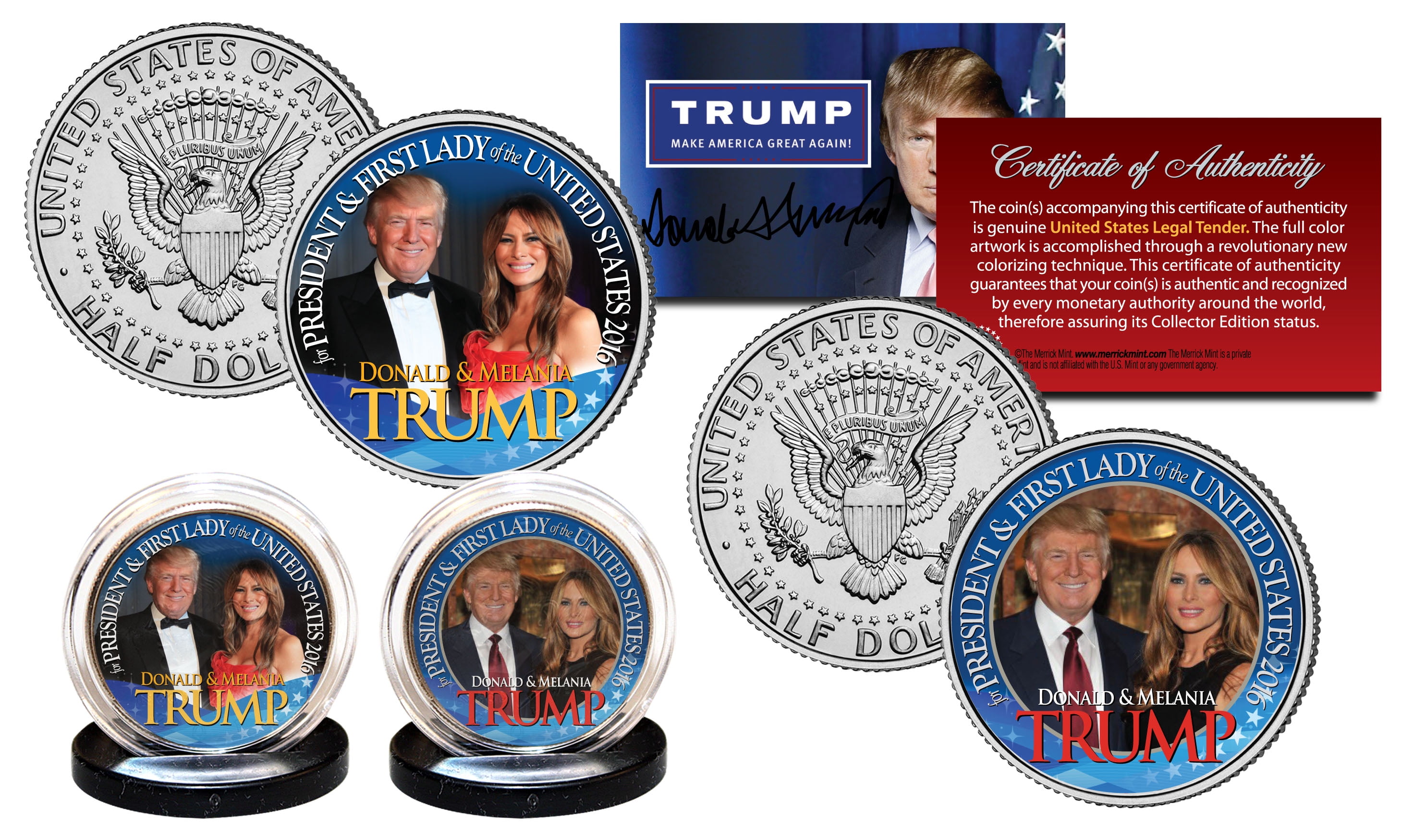 DONALD TRUMP & MELANIA TRUMP OFFICIAL 2016 Presidential Kennedy Half Dollar Coin