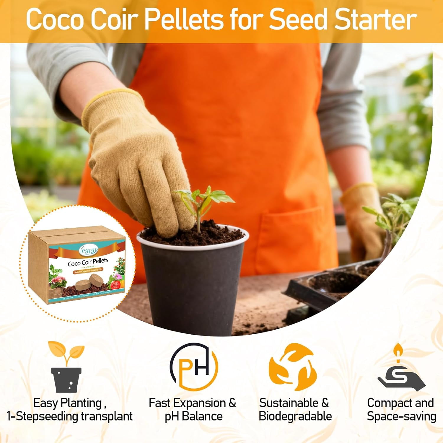 Legigo 50 PCS 40mm Coco Coir Pellets Potting Soil Mix- Compressed Coconut Coir Discs Seed Starting Soil Pellets, Coco Peat Soil Pods for Indoor & Outdoor Plants, Gardening Herbs Bonsai and Vegetables