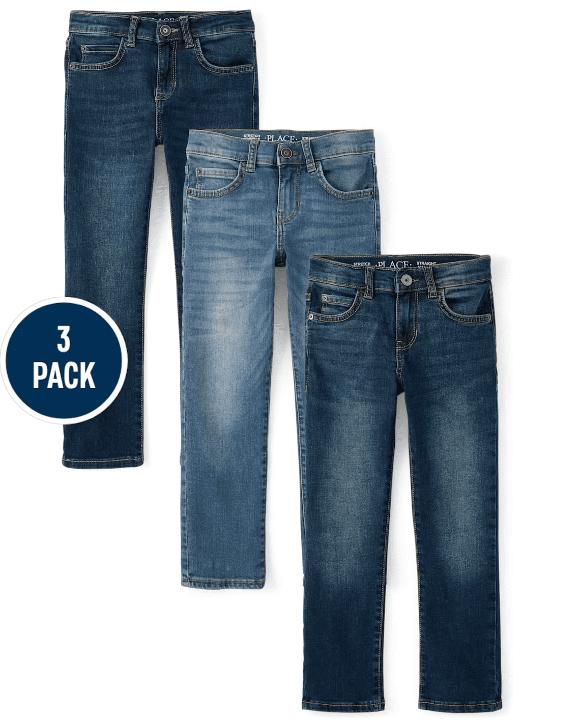 The Children's Place Boys Stretch Straight Fit Jeans, 3-Pack, Sizes 4-18