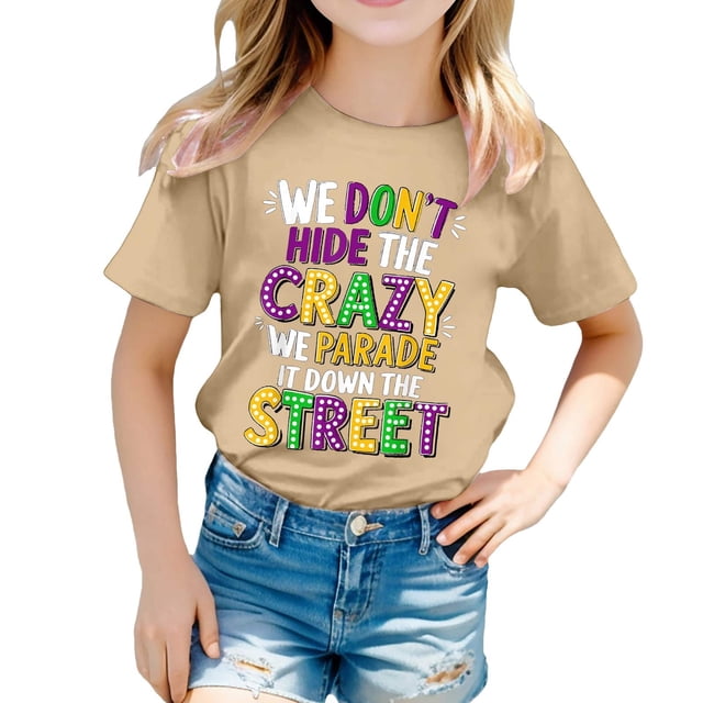 WEIYLL T-Shirt pour Filles Imprimé Lettre Col Rond Manches Courtes Décontracté pour Sortir 3-4 Ans